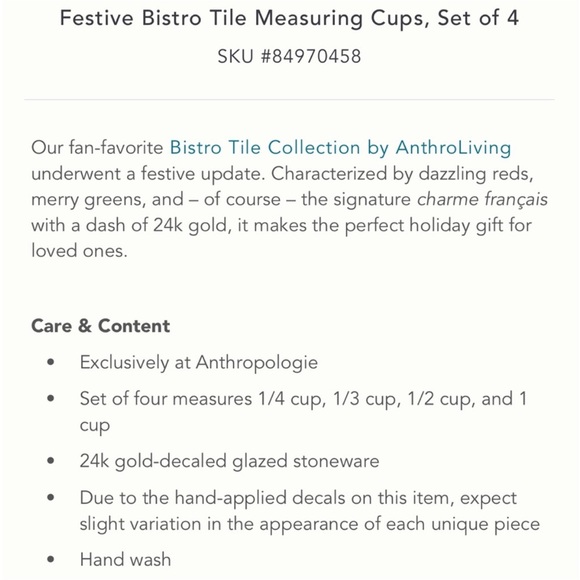 Anthropologie Festive Bistro Tile Nesting Measuring Cups Set of 4 - Picture 4 of 5